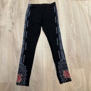 JWLA Johnny Was Embroidered Floral Aztec Leggings Women Sz XS Black Pink Blue